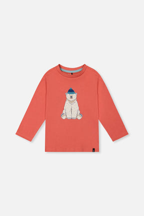 Long Sleeve Organic Cotton T-Shirt Rose Orange by Deux par Deux, front view