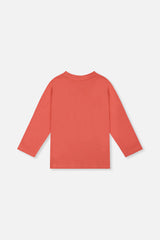 Long Sleeve Organic Cotton T-Shirt Rose Orange by Deux par Deux, back view