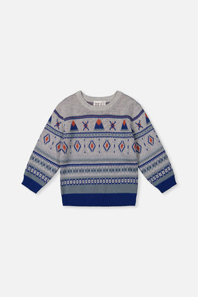Jacquard Knit Sweater Blue And Beige-0