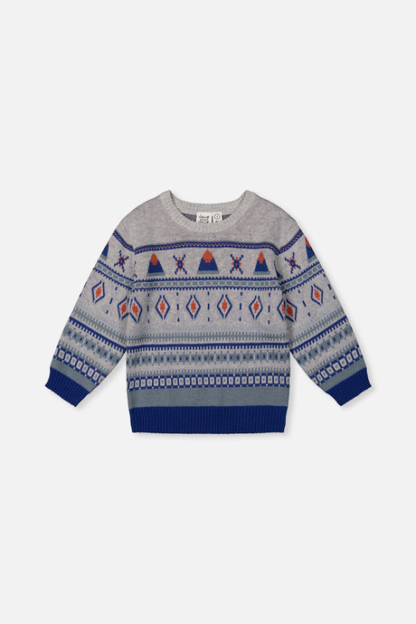Jacquard Knit Sweater Blue And Beige-0