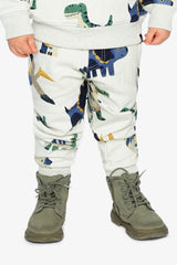 Baby Fleece Sweatpants Beige Dinosaur Print-1