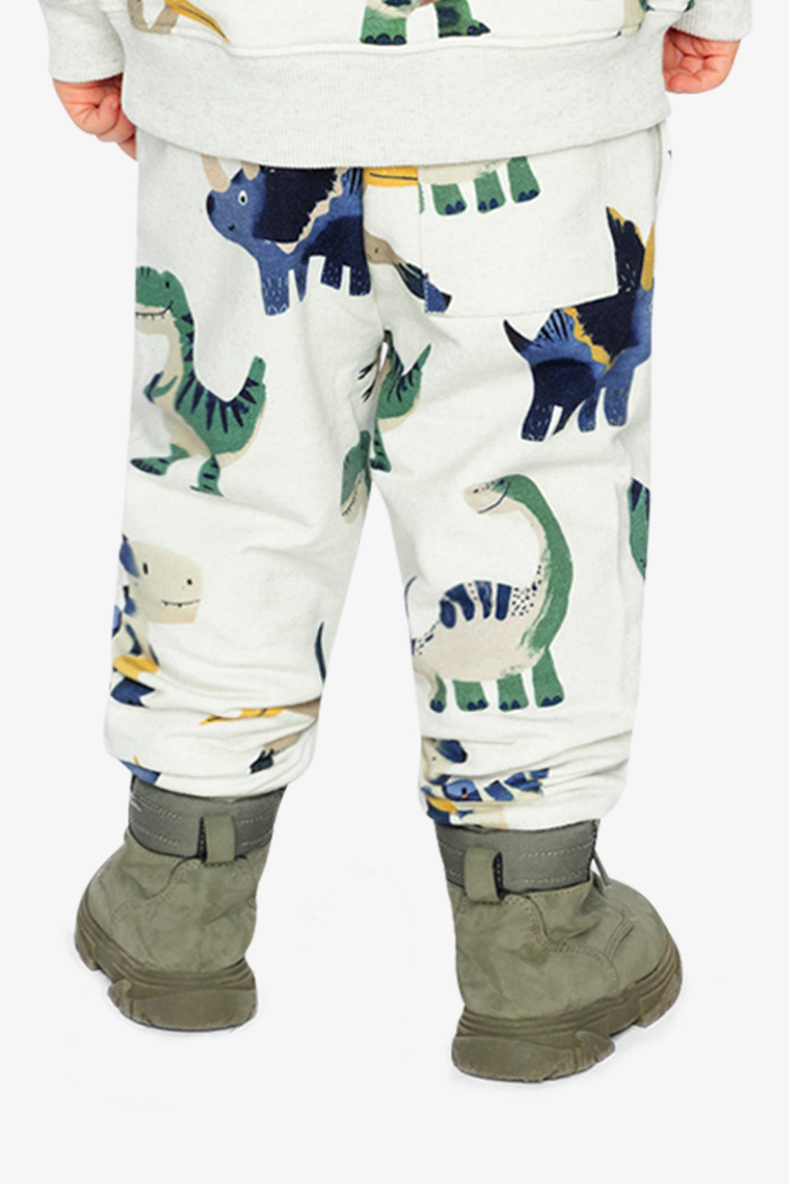 Baby Fleece Sweatpants Beige Dinosaur Print-3