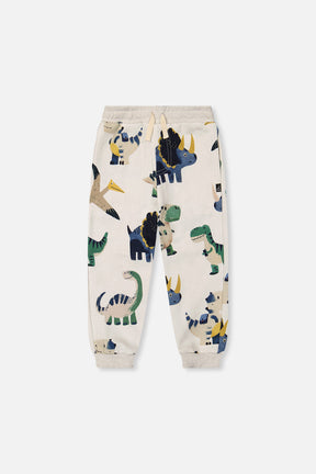 Fleece Sweatpants Beige Dinosaur Print-0