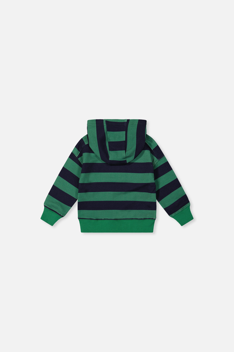 Baby Fleece Hoodie With Appliqué Blue Striped Green-3