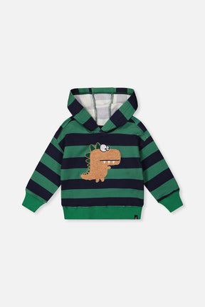 Fleece Hoodie With Applique Blue Striped Green-0