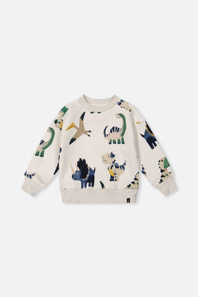 Fleece Sweatshirt Beige Dinosaur Print-0