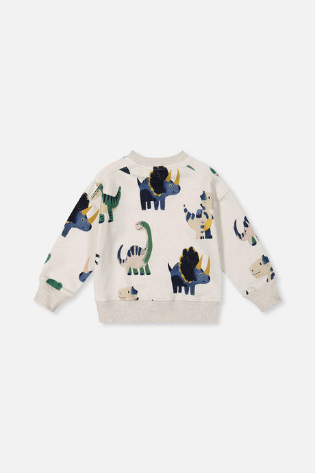Deux par Deux cream dinosaur print sweatshirt, flat lay back view