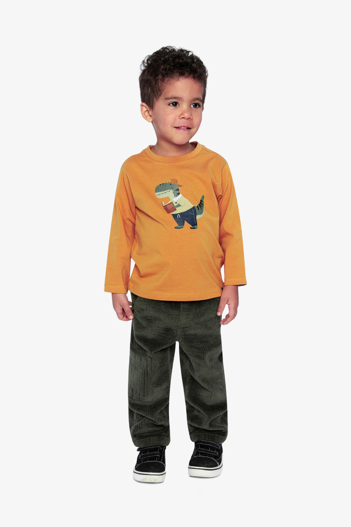 Long Sleeve Organic Cotton T-Shirt Mustard Yellow by Deux par Deux, full outfit look