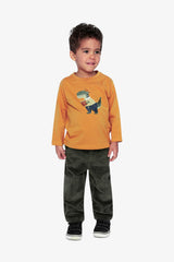 Long Sleeve Organic Cotton T-Shirt Mustard Yellow by Deux par Deux, full outfit look