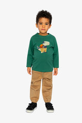 Long Sleeve Organic Cotton T-Shirt Green by Deux par Deux, full outfit look