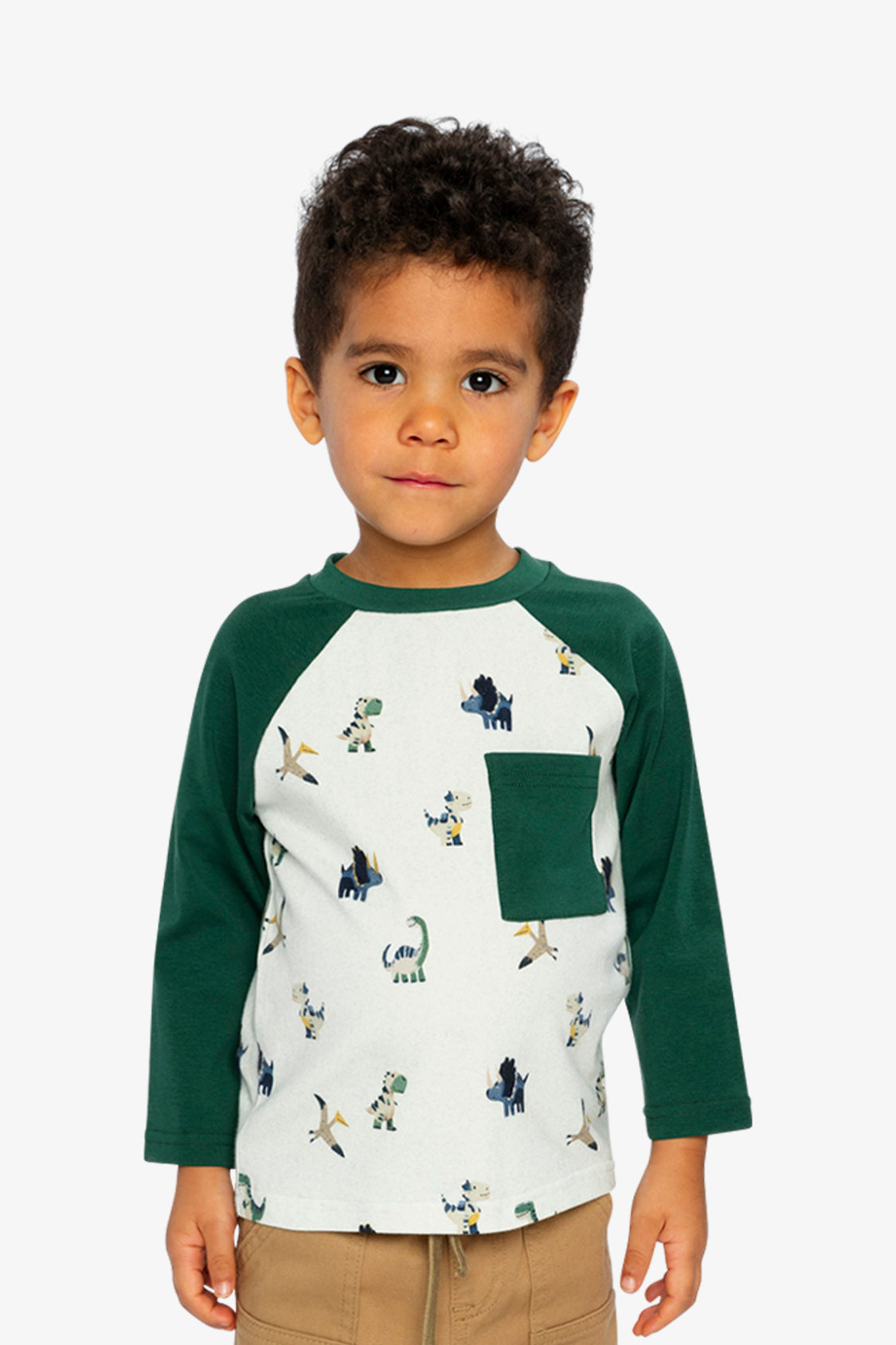 Long Sleeve Raglan T-Shirt Beige Dinosaur Print-1