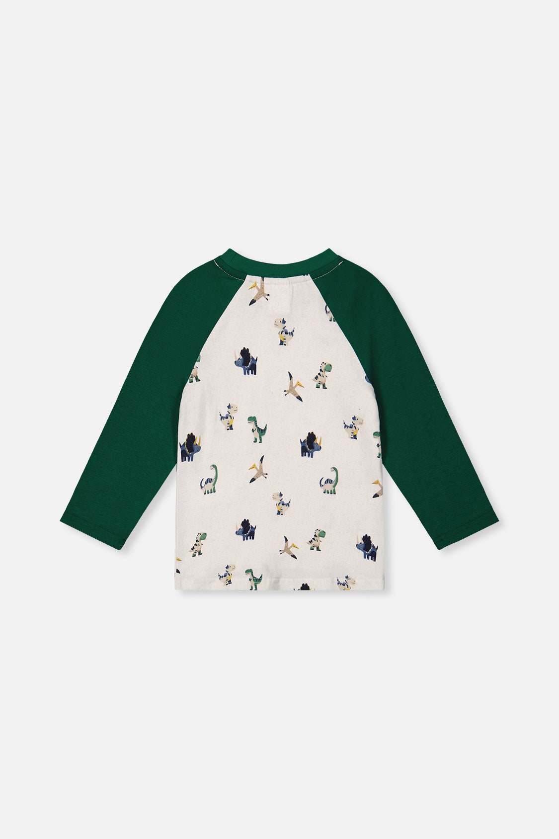 Deux par Deux Long Sleeve Raglan T-Shirt Beige Dinosaur Print