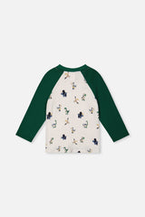 Deux par Deux Long Sleeve Raglan T-Shirt Beige Dinosaur Print