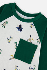 Deux par Deux Baby Long Sleeve Raglan T-Shirt Beige Dinosaur Print