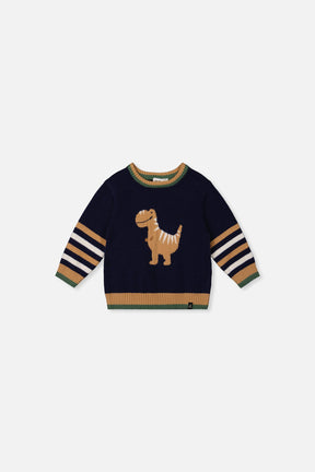 Baby Knit Sweater With Intarsia Dark Blue, Brown And Beige-0