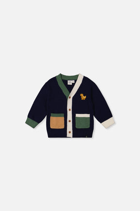 Baby Knit Cardigan With Dino Dark Blue, Green And Yellow-0