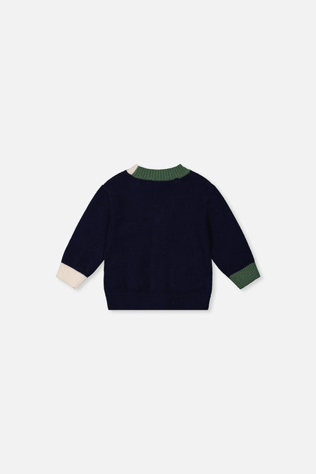 Baby Knit Cardigan With Dino Dark Blue, Green And Yellow-1
