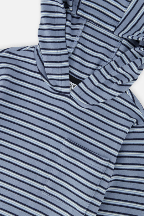 Deux par Deux boys' striped hooded t-shirt in blue and white, view 6