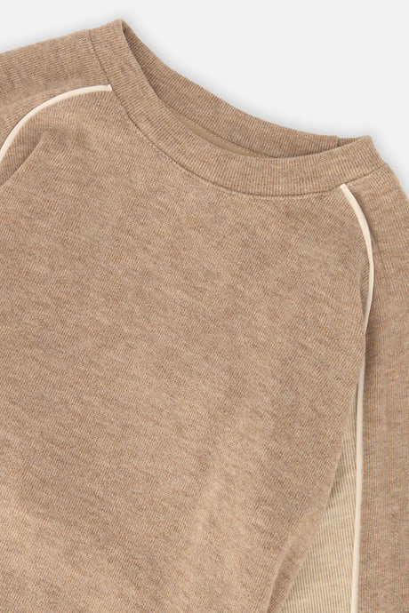Deux par Deux boys' taupe brushed jersey raglan top, view 6