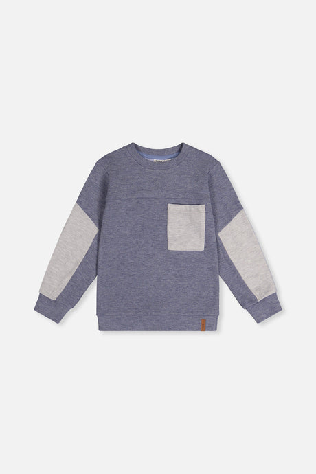 Colorblock Brushed Jersey Top With Chest Pocket Blue-Grey-0