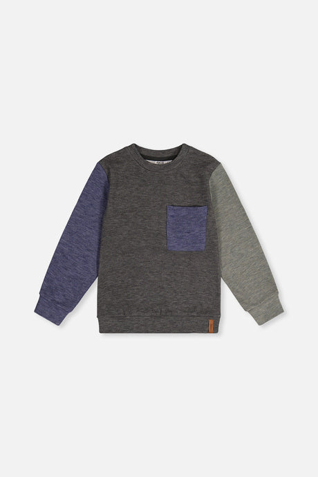 Colorblock Brushed Jersey Top With Chest Pocket Grey Brown-0