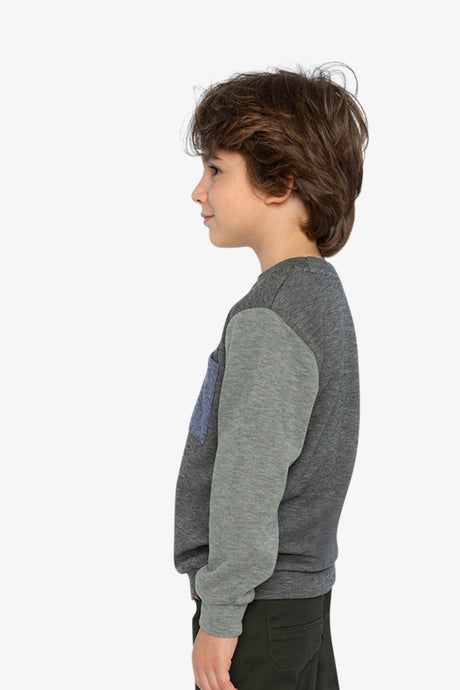 Colorblock Brushed Jersey Top With Chest Pocket Grey Brown-2