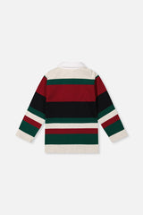 Deux par Deux boys' polo top in blue striped red, green and grey, back view