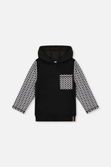 Colorblock Hooded Top With Chest Pocket Black And White-0