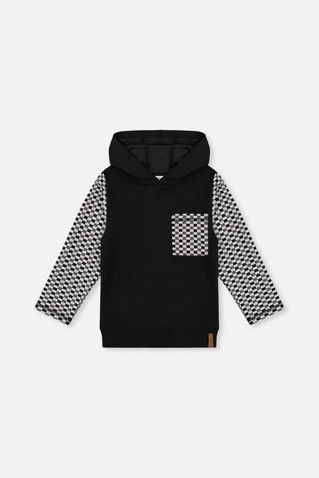 Colorblock Hooded Top With Chest Pocket Black And White-0
