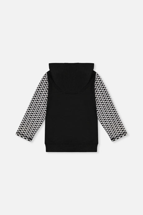 Deux par Deux black and white colorblock hooded top, back view