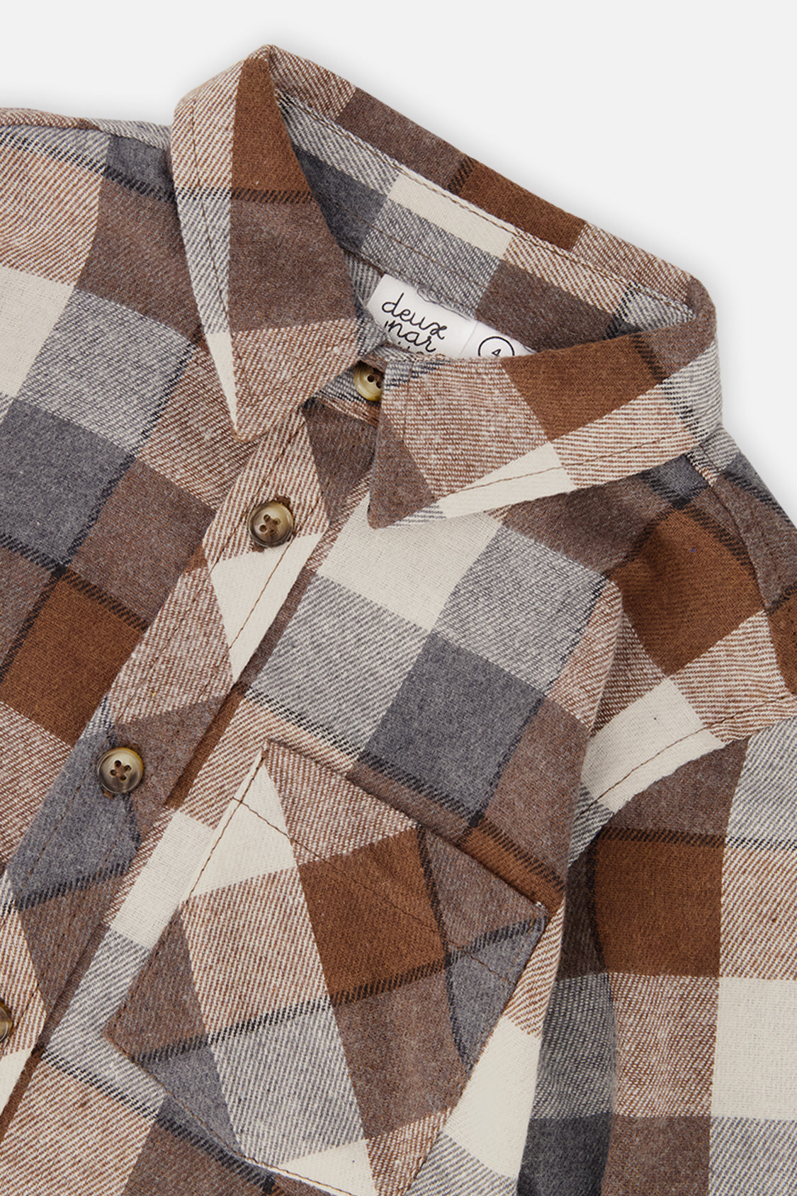 Deux par Deux grey and beige plaid flannel shirt, alternate view