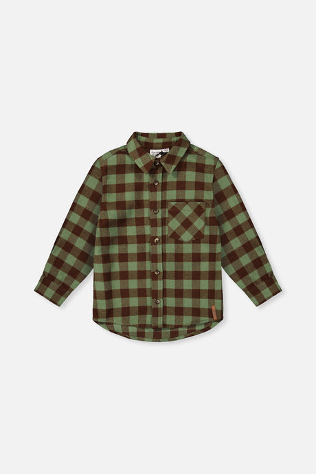 Brushed Flannel Shirt Green And Brown Plaid-0