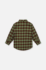Deux par Deux green and brown plaid flannel shirt, back view