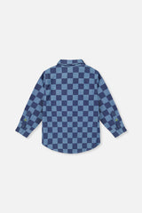 Deux par Deux blue checkered chambray shirt, back view