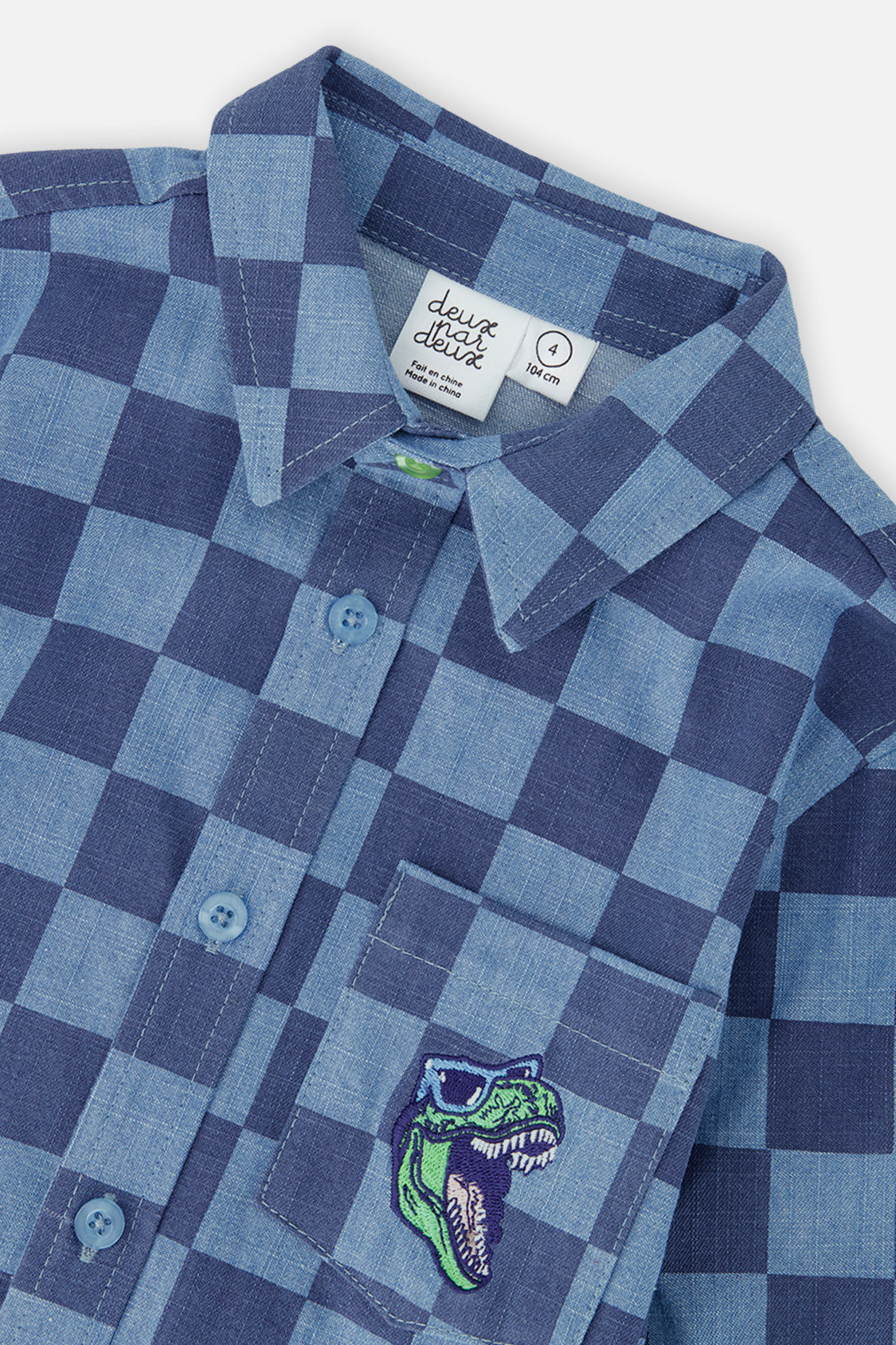 Deux par Deux blue checkered chambray shirt, alternate view