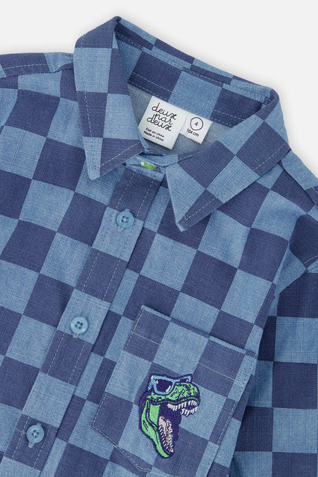 Deux par Deux blue checkered chambray shirt, alternate view