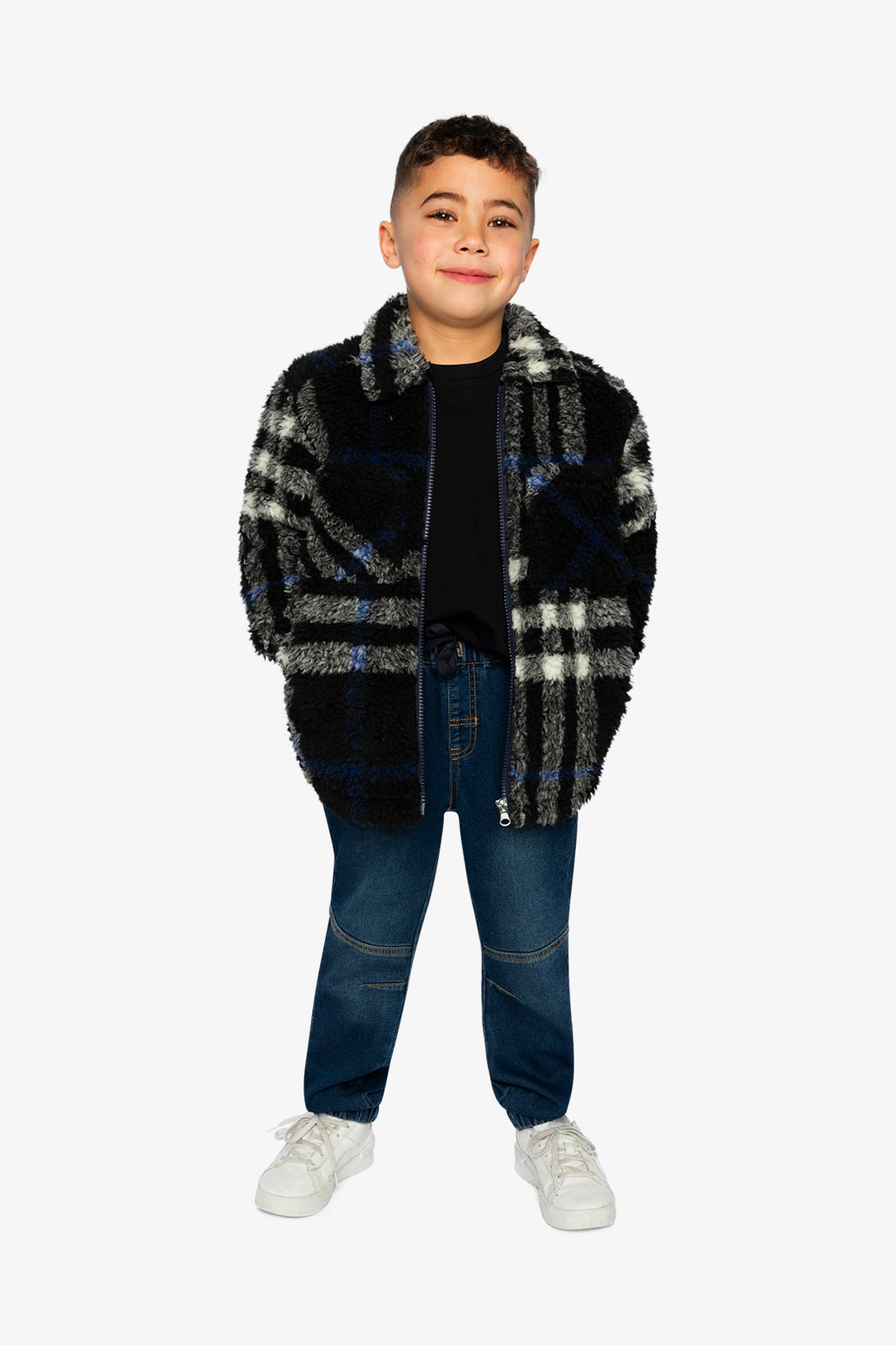 Zipped Overshirt Black And Blue Plaid-4