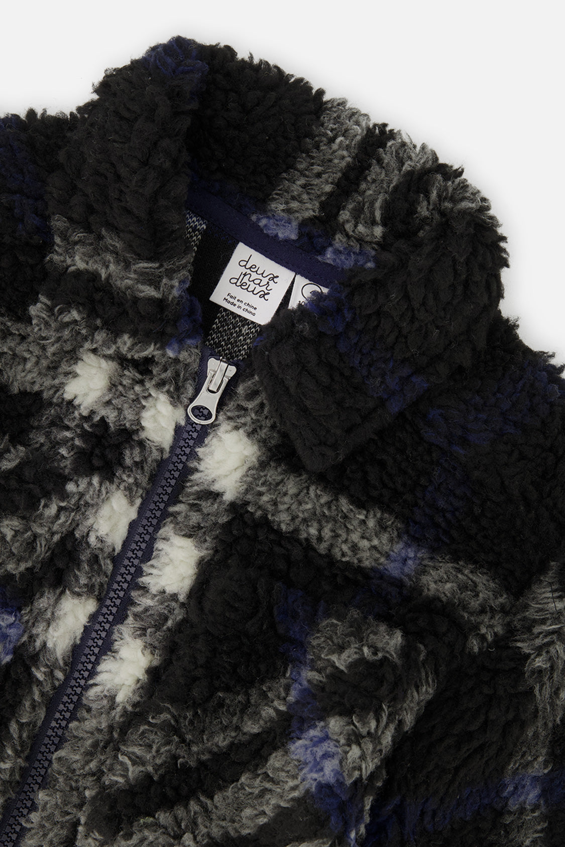 Deux par Deux Zipped Overshirt Black And Blue Plaid
