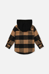 Deux par Deux Flannel Shirt With Fleece Hood Brown And Black Plaid