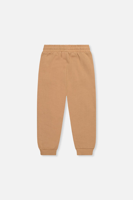 Deux par Deux brown tannin fleece sweatpants, back view with ribbed ankle cuffs