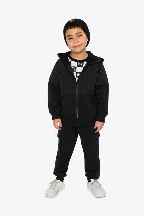 Fleece Bi-Material Sweatpants With Pockets Black-4