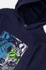 Deux par Deux dark blue fleece hoodie, alternate view