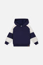 Hooded Striped Fleece Cardigan Dark Blue And Beige-0