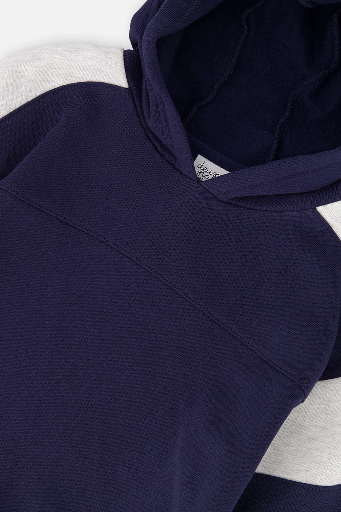 Deux par Deux Hooded Striped Fleece Cardigan Dark Blue And Beige
