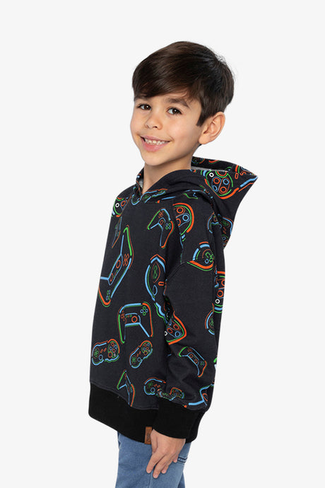 Fleece Hooded Sweatshirt Black Printed Controller-2