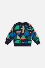 Fleece Sweatshirt Blue Dinosaur Print-0