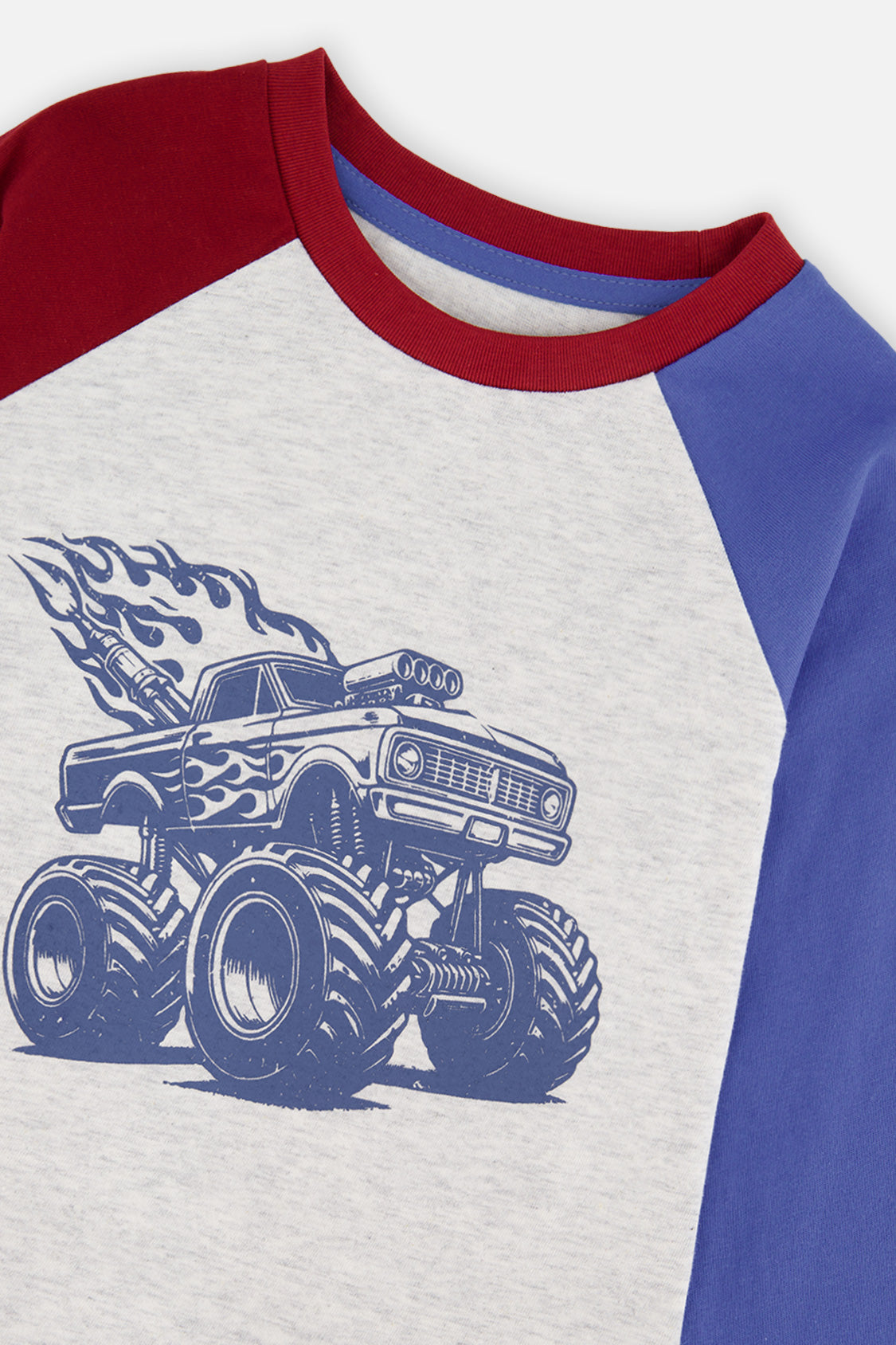 Deux par Deux boys' raglan t-shirt in heather grey, red and blue, view 7