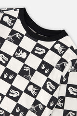 Deux par Deux Organic Cotton Long Sleeve T-Shirt Black And White Checker