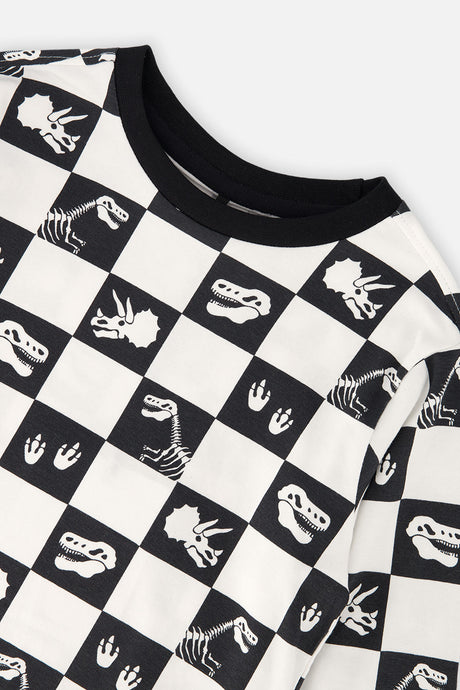 Deux par Deux boys' organic cotton long sleeve t-shirt in black and white checker, view 6