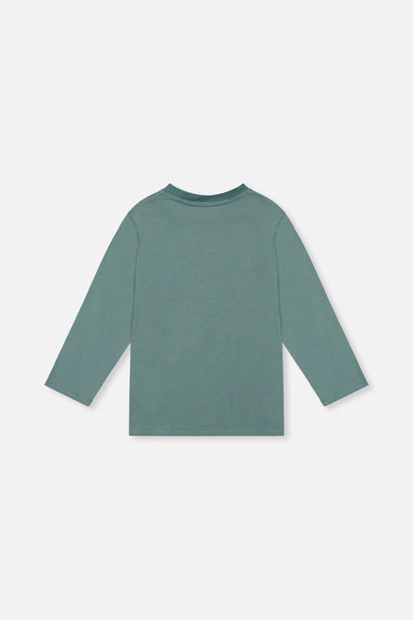 Deux par Deux long sleeve t-shirt in turquoise with wolf graphic, back view